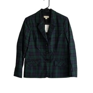 Appleseed Blazer Jacket Coat Women Sz 8P Tartan Plaid Wool Blend Green Blue New